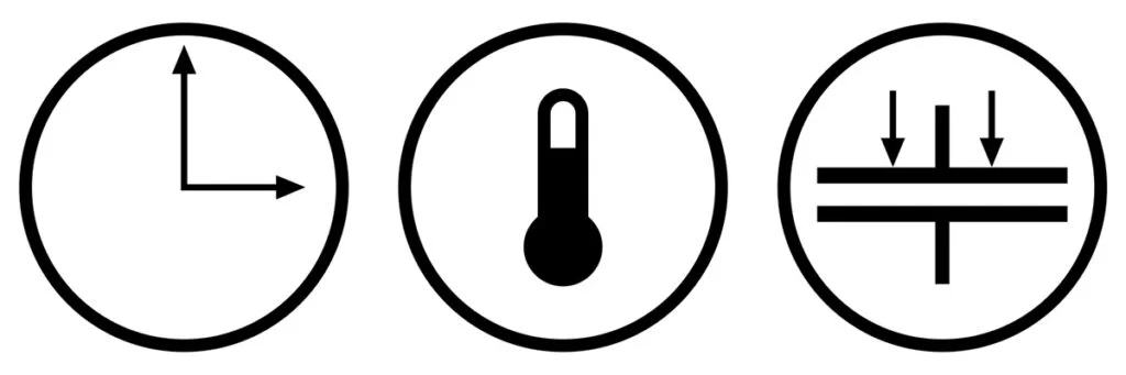 time, temperature,, pressure icons