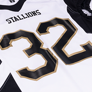 white football jersey with black HTV name/number on the front